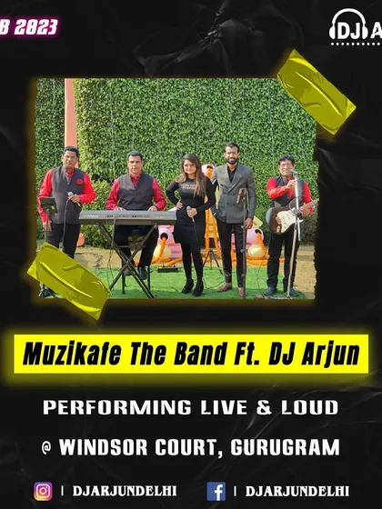 Performing with the full Muzikafe band for a live and loud show in Gurugram. This DJ-based band setup creates a full concert feel, perfect for making a big impression at any event.