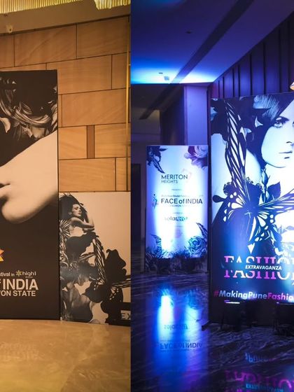 A look at the atmospheric lighting and branding in the walkway leading into the 'Face of India' event space.