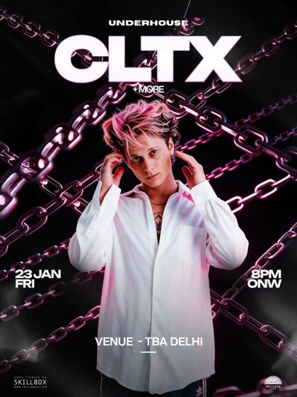 A poster for techno artist CLTX, featuring a bold, industrial aesthetic. We match our design language to the artist's sound and subculture.