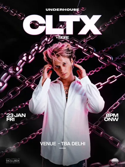A poster for a hard techno night featuring CLTX, with a chain-link visual theme.