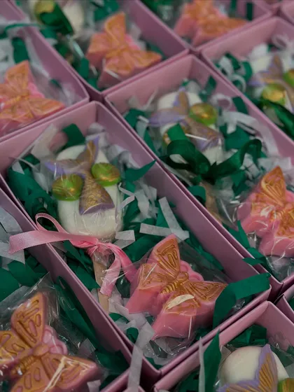 My bestselling mermaid and butterfly soap combination, elegantly packed in a pink box, a favorite for birthday return gifts.
