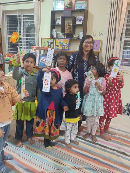 A happy group photo with their finished friendship bookmarks.