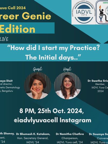 I was excited to be a guest on the IADVL Yuva Cell's "Career Genie" Instagram Live. I shared my experiences and advice on starting a private practice to help guide the next generation of dermatologists.