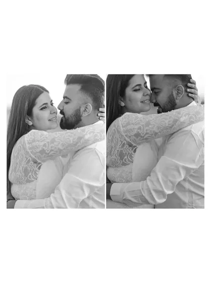 An intimate black and white collage. These close-up shots capture the subtle glances and gentle touches that speak volumes about a couple's love and chemistry.