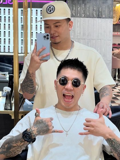 The energy after a fresh cut. This client is feeling great and looking sharp with his new hairstyle.