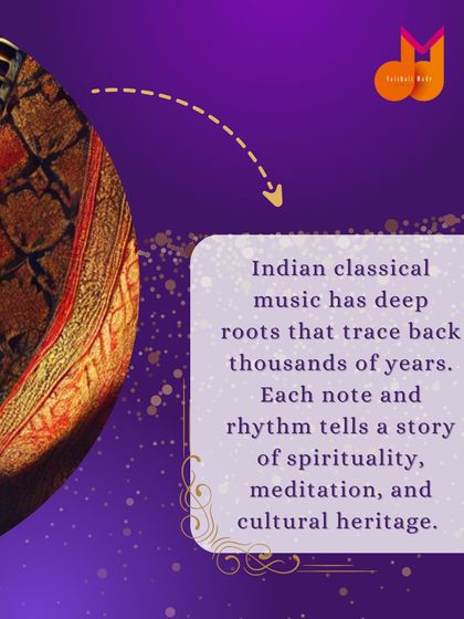 This image introduces the deep, spiritual roots of Indian classical music. Each note tells a story of meditation and cultural heritage, a journey we explore at the academy.
