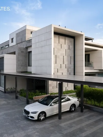 A closer look at the sleek lines and modern elegance of Residence 338's exterior. The cantilevered structures and material choices reflect a contemporary architectural language.