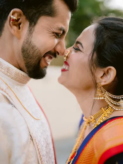 It's the little moments of pure, uninhibited joy that I live to capture. The playful nose-scrunch between Sayali and Gaurav on their wedding day is a perfect example of the candid, heartfelt memories I want to preserve for you.