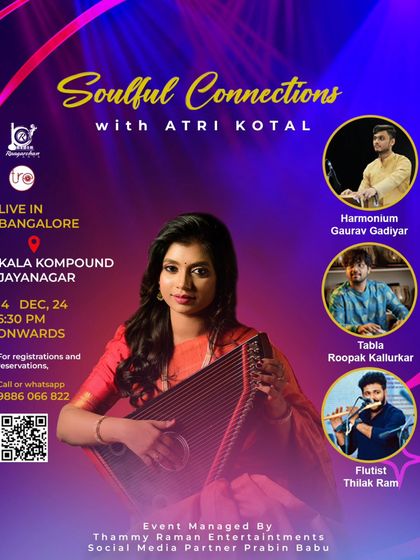 Poster for 'Soulful Connections with Atri Kotal' in Bangalore, a live concert where I accompanied on tabla.