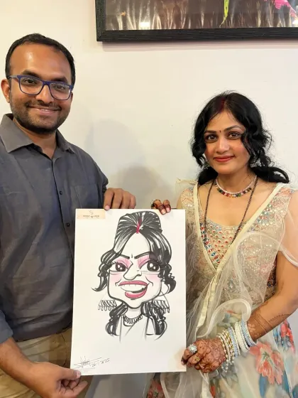I had the pleasure of drawing this guest during a wedding trip to Nashik. She was delighted with her caricature, a unique memento from the event.