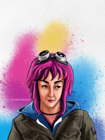 The Ramona Flowers portrait with a subtle, textured background. This version gives the illustration a slightly softer, more artistic feel.