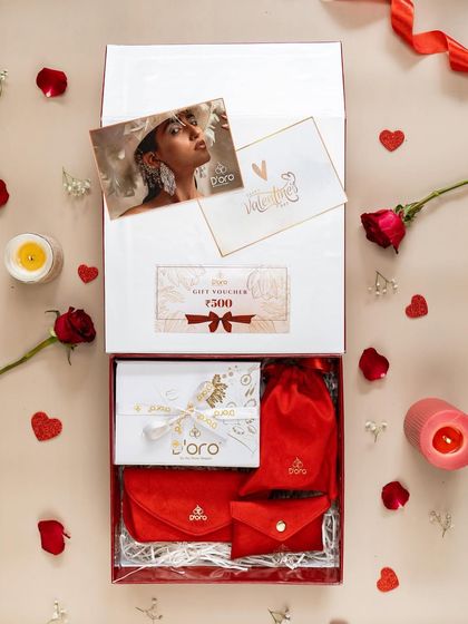 The complete Valentine's Day gift box, beautifully styled and ready for gifting. This shot showcases the entire package, making it look like the perfect romantic present.