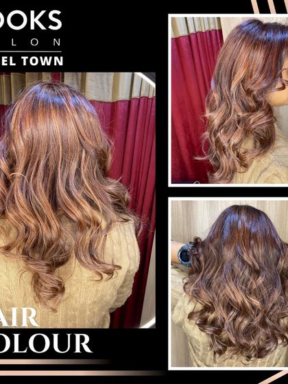 Another collage of the same client, providing a comprehensive look at her beautiful new hair color from all sides.