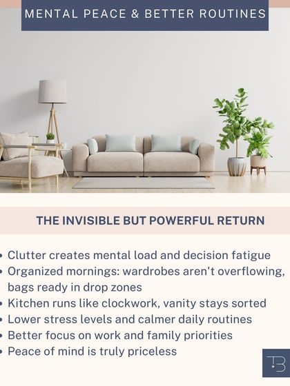 Professional organizing is about more than just aesthetics; it's about creating systems that give you mental peace and better routines. An organized home leads to lower stress and calmer days.