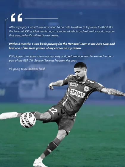 "Within 8 months, I was back playing for the National Team." Deepak Tangri's quote details his rapid and successful return to the Asia Cup after a significant injury, crediting our structured program for his recovery and performance.
