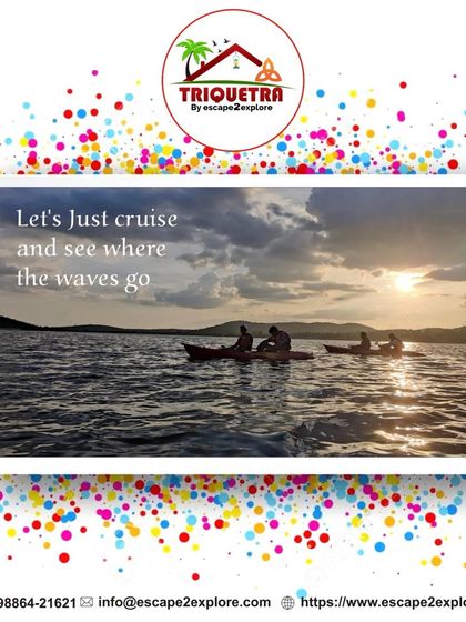 Let's just cruise and see where the waves go. A group of kayakers enjoying the sunset together.