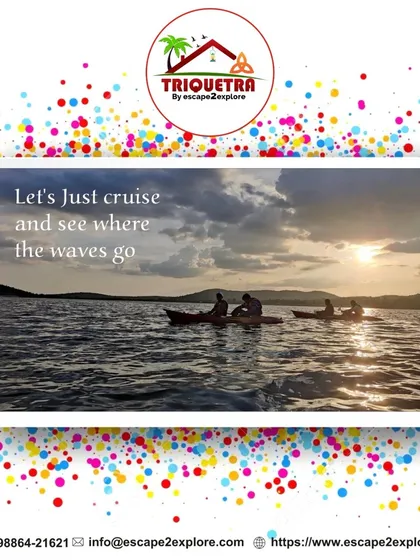 Let's just cruise and see where the waves go. A group of kayakers enjoying the sunset together.