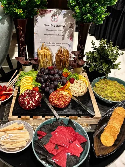 We could easily rename this our Mood Board. This grazing board is packed with cheese, crackers, fruits, and dips, offering something for everyone.