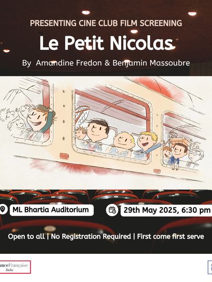 The poster for the animated film "Le Petit Nicolas." Our screenings cater to all ages, including beautifully animated adaptations of timeless French classics that are perfect for families.