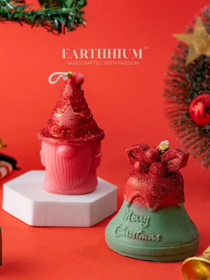 Another adorable Christmas set, featuring a gnome and a 'Merry Christmas' bell candle.