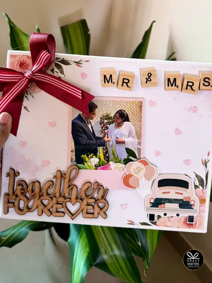 I also create personalized decor items like this 'Together Forever' custom photo frame. It's a beautiful keepsake for a wedding or anniversary, decorated with Scrabble tiles and wooden embellishments.