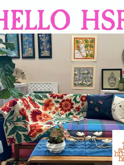 Hello HSR, Hello Decor! A poster announcing the home decor collection at our festival, featuring a beautifully styled living room.