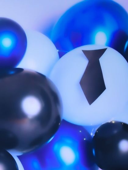 A close-up of balloons from a "Boss Baby" themed shoot.