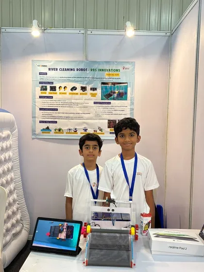 This isn't just a model; it's a working AI-powered robot designed by our students to clean rivers. We challenge our older students to tackle real-world problems using advanced robotics and artificial intelligence.
