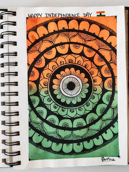 The full view of my Independence Day mandala in my sketchbook.