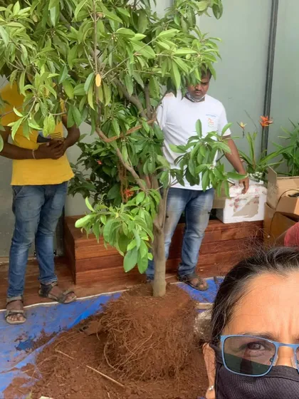 A selfie from the worksite. I am always hands-on during projects, ensuring everything from planting the tree to the final setup is done right.