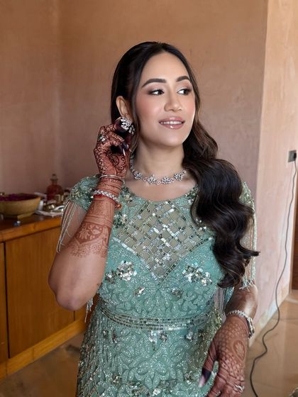 Another angle of the Welcome Lunch look. This profile shot shows the beautiful soft waves in her hair and the subtle contouring that defines her features without looking heavy.