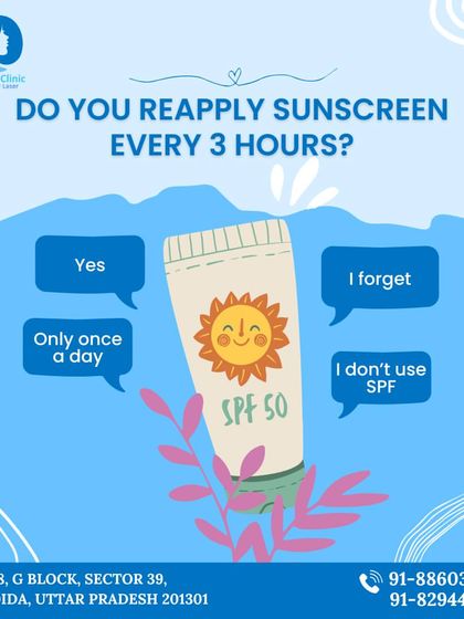 A reminder poll about reapplying sunscreen. For effective protection against sun damage and premature aging, you should reapply your SPF every 2 to 3 hours.