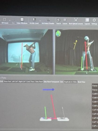 A close-up of our swing analysis software, which combines video with 3D force plate data. This integrated view helps us diagnose issues with swing mechanics that are invisible to the naked eye.