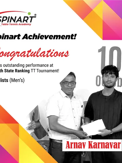 Arnav Karnavar, a finalist in the Men's category at the state ranking tournament. Competing at the senior level requires a high degree of skill and mental fortitude.