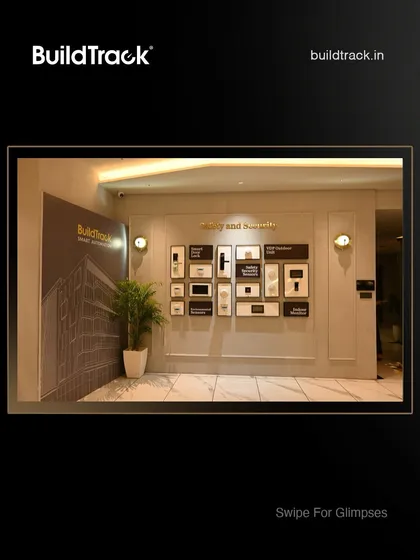 Another view of the product display wall in our Mohali showroom, where visitors can explore our various switch series and finishes.