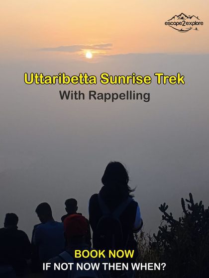 A promotional graphic for our Uttari Betta Sunrise Trek, which includes the option for an exciting rappelling session.