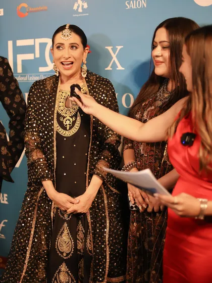 Another shot of my students and mentors engaging with Karisma Kapoor. I ensure my students are not just technicians but confident professionals who can interact with industry leaders.