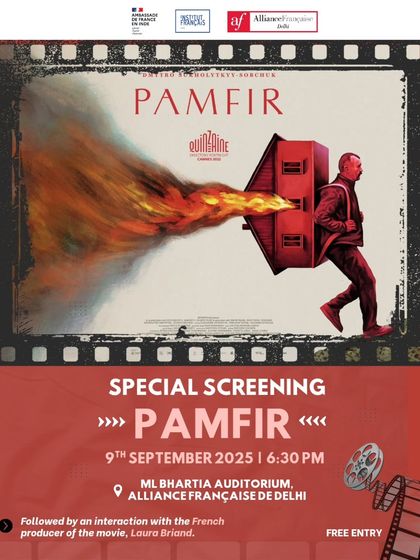 The official poster for the special screening of "Pamfir." The striking artwork and clear event details effectively promote this unique cinematic event, which includes an interaction with the film's French producer.