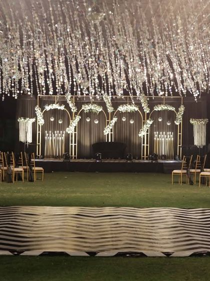 A full view of the Sangeet stage and dance floor, showing how the elements come together to create a cohesive and exciting party space.