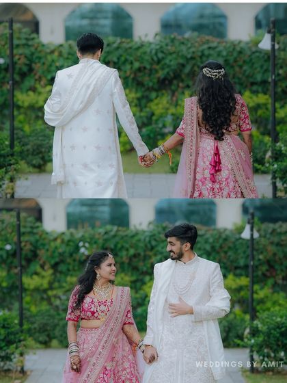 A "follow me" style shot and a classic portrait. We use different creative approaches to tell the story of the couple's walk together.