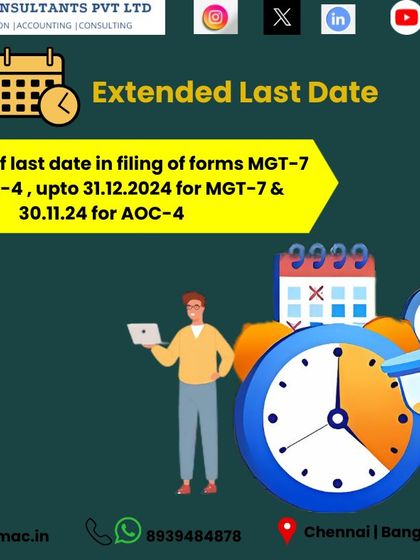 The government sometimes extends deadlines for certain compliance forms. Here, we are highlighting an extension for filing forms MGT-7 and AOC-4, giving companies more time to prepare. We keep you updated on all such official notifications.