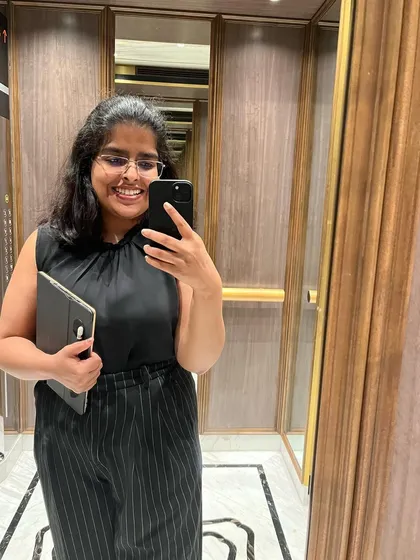 An elevator selfie during a hotel stay for work. My job often involves travel and working from different locations.