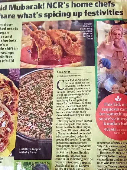 A feature in a Hindustan Times article about home chefs spicing up Eid festivities. The piece highlights the growing demand for vegan options during festivals.
