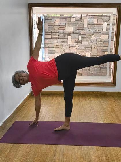 If you want to learn, be humble. A student practicing Ardha Chandrasana (Half Moon Pose), a beautiful expression of balance and openness.