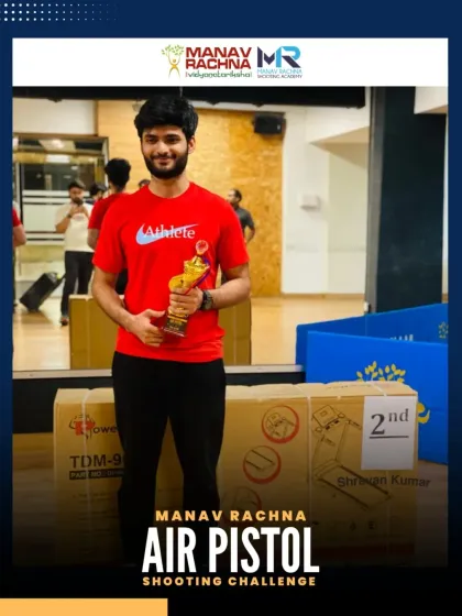 The second-place winner of our Air Pistol Challenge, Shiva Narwal, with his prize. Our events are known for their competitive fields and exciting rewards.