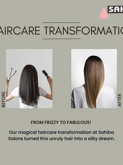 From frizzy to fabulous. This before and after graphic clearly demonstrates the transformative power of our haircare services.
