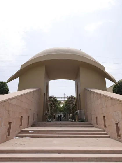 The stunning architecture of a luxury wedding venue, providing a grand backdrop for the celebrations.