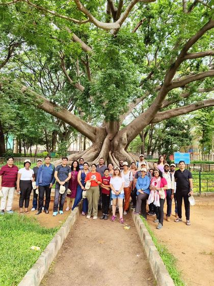 The group posing in front of a magnificent, ancient tree in Lalbagh. The walk was peppered with centuries of history and stories.