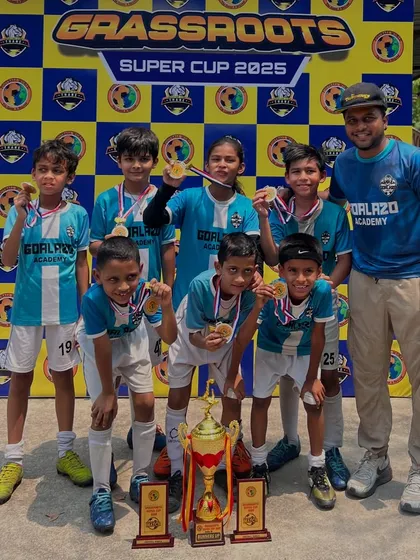 Our U-10 team celebrating their Runners-Up finish at the Grassroots Super Cup. They showed great heart and skill.