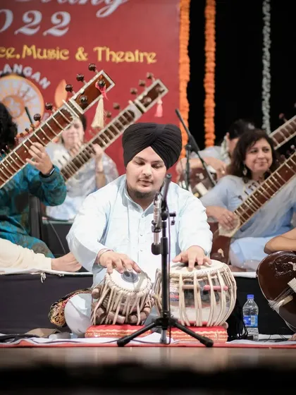 Focused on the beat during the Kala Rang 2022 festival. As a percussionist, maintaining the rhythmic foundation for the entire ensemble is my primary role.